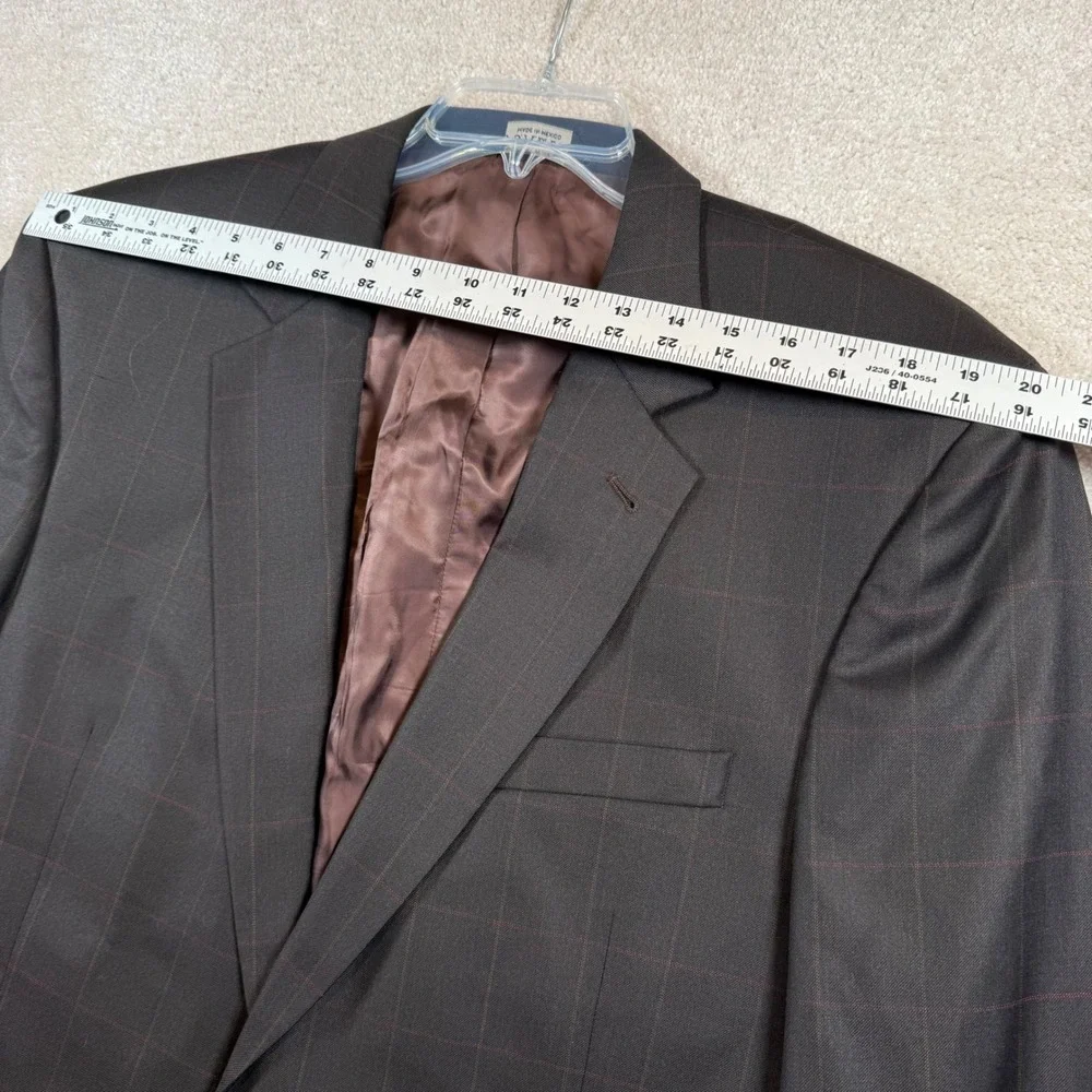 Jos. A. Bank Suit Mens 44LG Dark Brown Windowpane 100% Wool Signature Collection